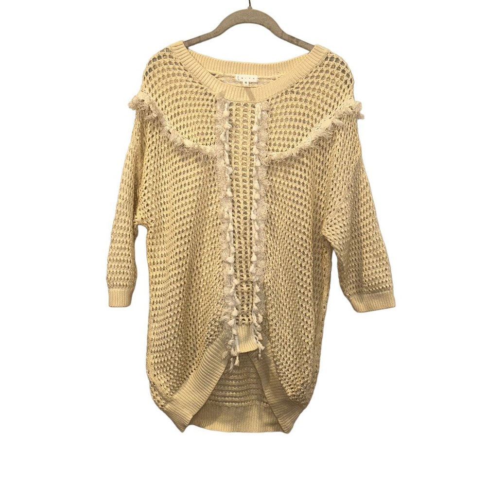Leith Cream Crochet knit tassel trim sweater XS